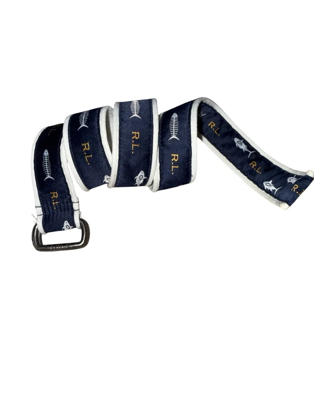 Polo Ralph Lauren Nautical Coastal Fish Motif Preppy Canvas Belt Youth Size 10